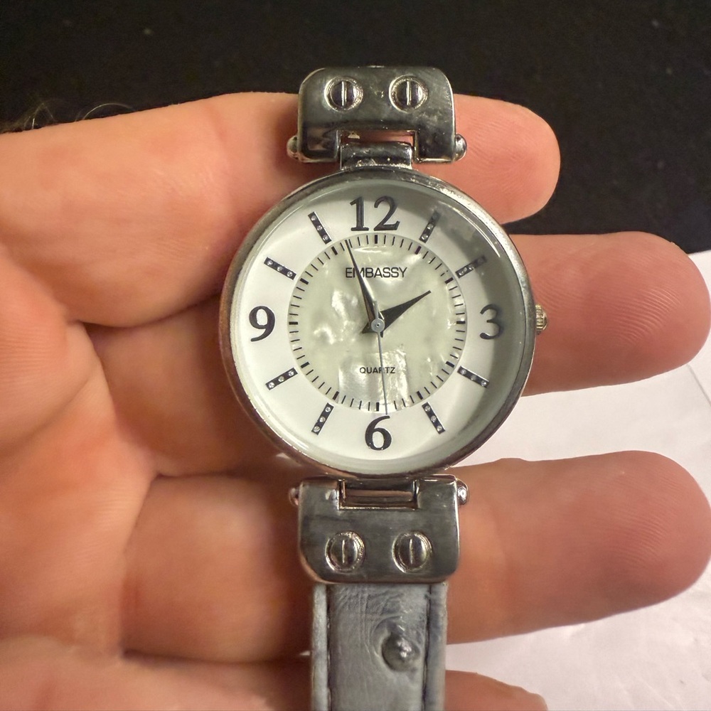 Bass Silver and White Quartz Watch